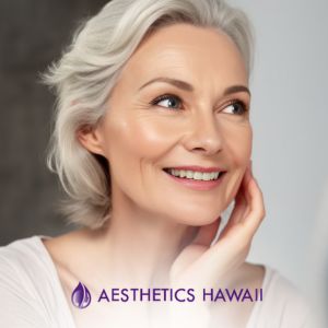 Beautiful aged woman promoting Sculptra fillers in Honolulu, HI